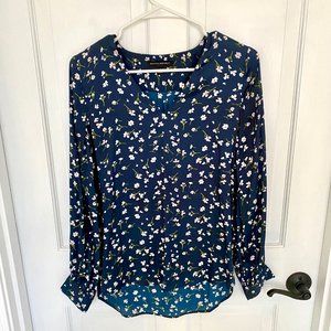 Banana Republic Navy Daisy Print Long-Sleeved Blouse XS